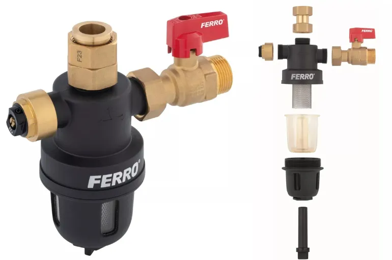 Budowa separatora magnetycznego FERRO z filtrem siatkowym i magnesem neodymowym