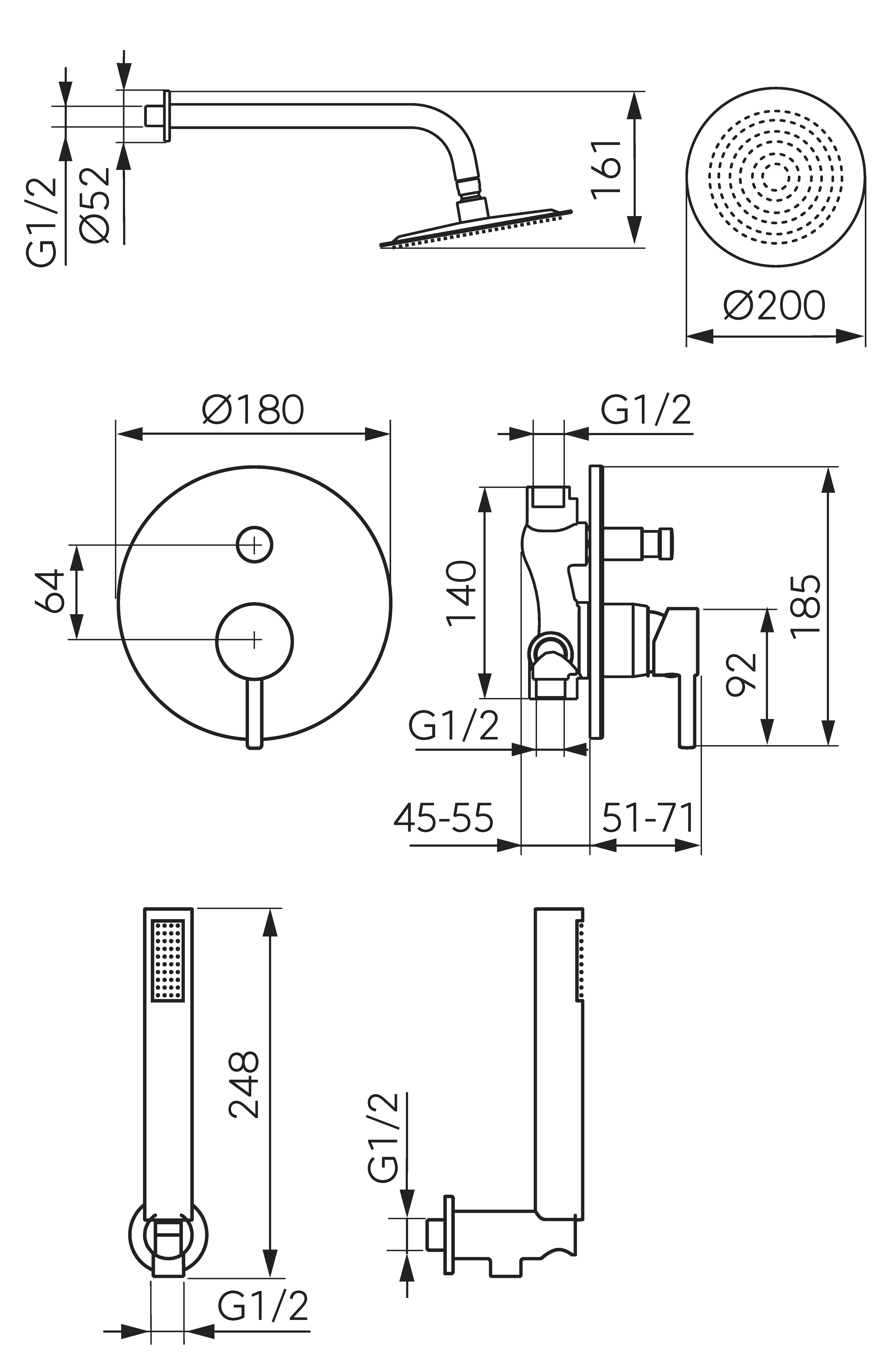 Concealed shower 2F set